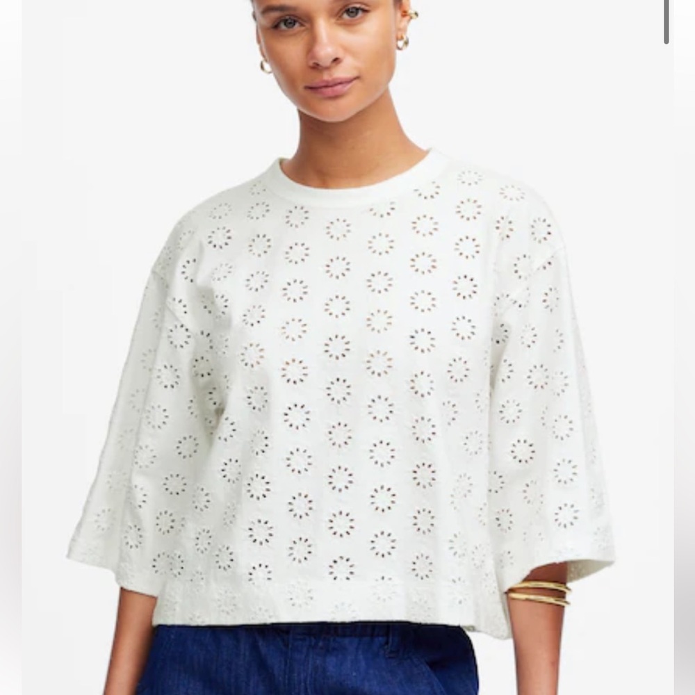 Madewell White Eyelet Embroidered Boxy Tee